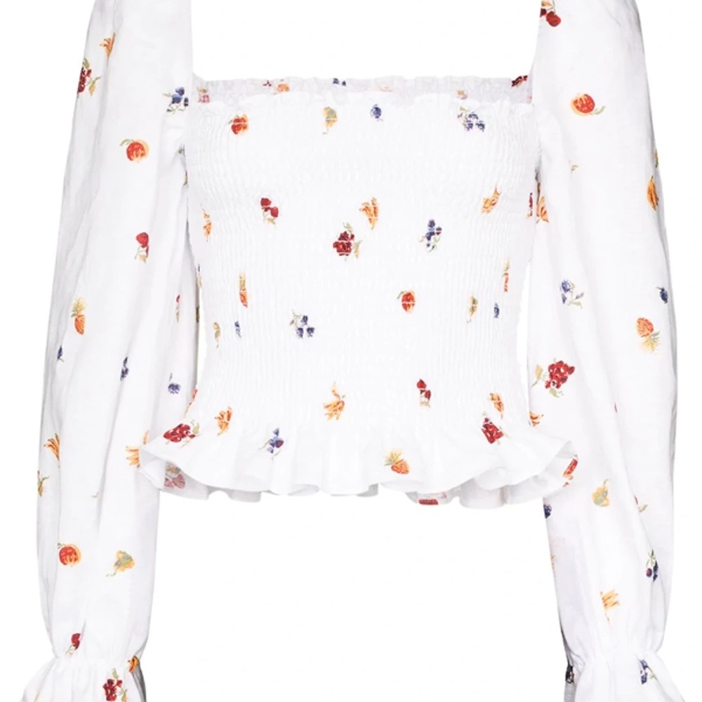 Reformation linen top fruit print